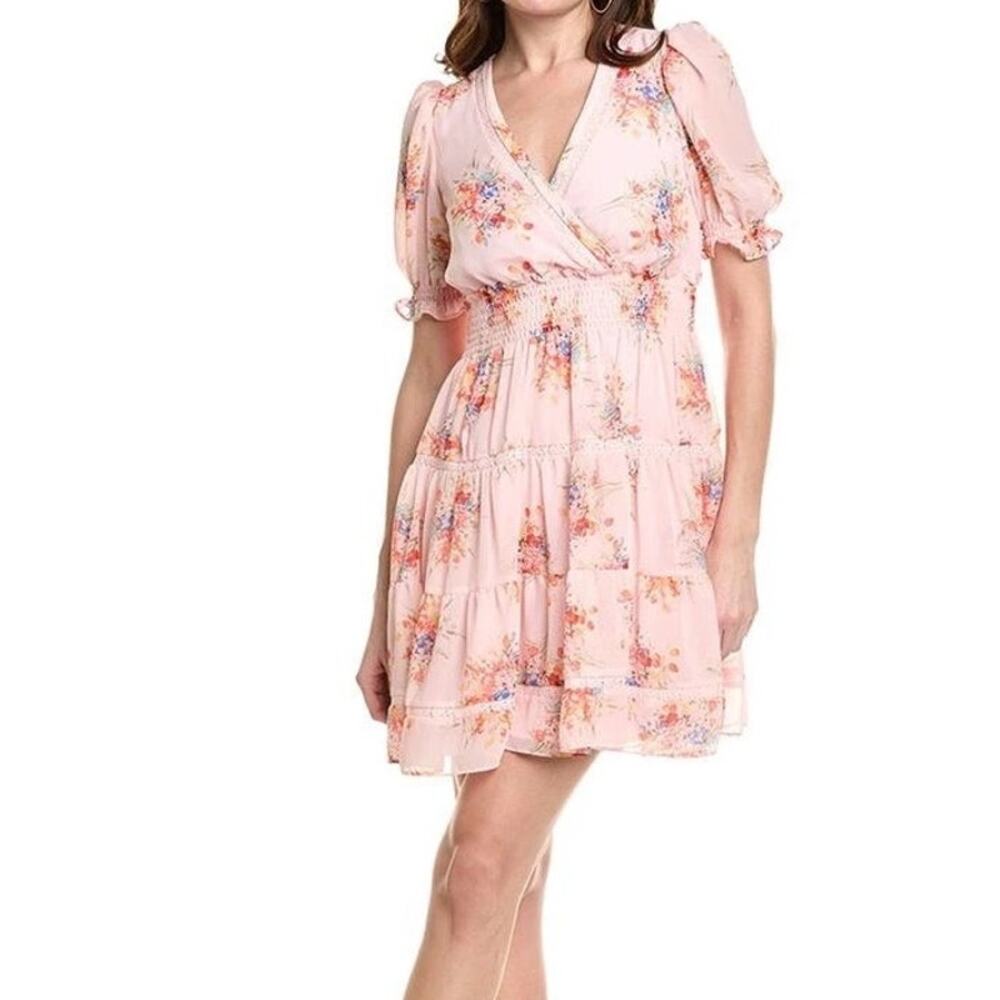Taylor Fooral Tiered Short Sleeve A Line Dress Size 12 Pink Multicolor - Picture 8 of 8